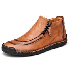 Men's leather handmade shoes hand-stitched side zipper Comfortable soft ankle boots
