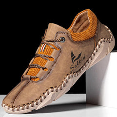 Aliders Men Hand Stitching Leather Non Slip Casual Driving Shoes