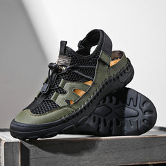 Aliders New Summer Men's Leather Mesh Breathable Non-Slip Outdoor Sandals