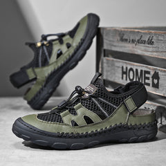 Aliders New Summer Men's Leather Mesh Breathable Non-Slip Outdoor Sandals