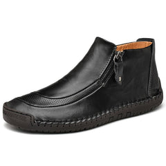 Men's leather handmade shoes hand-stitched side zipper Comfortable soft ankle boots