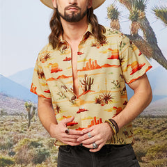 Men Dessert Landscape Print Plants Paradise Short Sleeve Casual Shirts