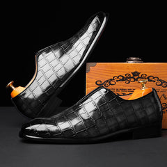 Men's Crocodile Pattern Leather British Style Business Dress Shoes