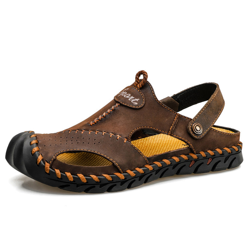 Men's Hand Stitching Leather Non Slip Outdoor Casual Beach Sandals Shoes