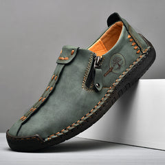 Men's Leather Casual Slip-On Zipper Loafers Flats