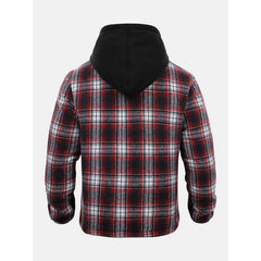 Thickened Jacket Quilted Lined Flannel Hooded Plaid Coat for Men Autumn and Winter