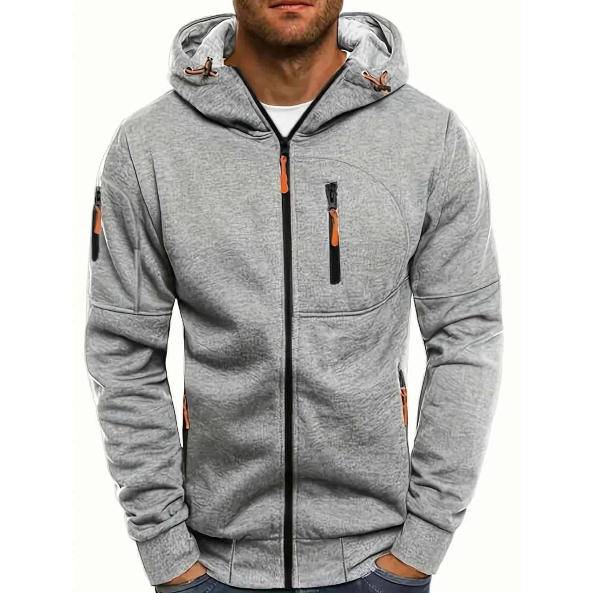 Men's Solid Color Casual Long Sleeve Hoodie -  Hooded Jacket with Zipper for Gym and Sports