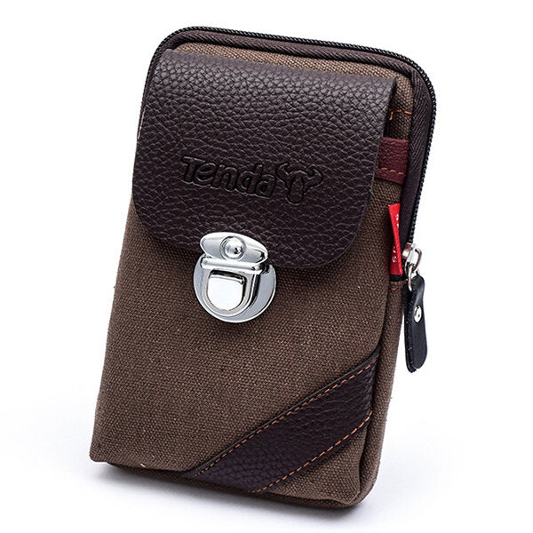 Men Canvas&Leather Belt Phone Bag Waist Bag Outdoor Crossbody Bag for 5.5 in Phones