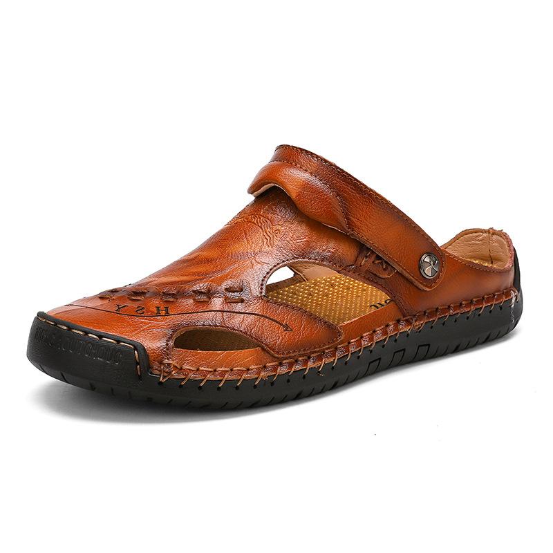 Men's Large Size Men Hand Sewing Closed Toe Comfortable Soft Leather Sandals