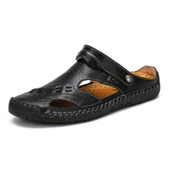 Men's Large Size Men Hand Sewing Closed Toe Comfortable Soft Leather Sandals