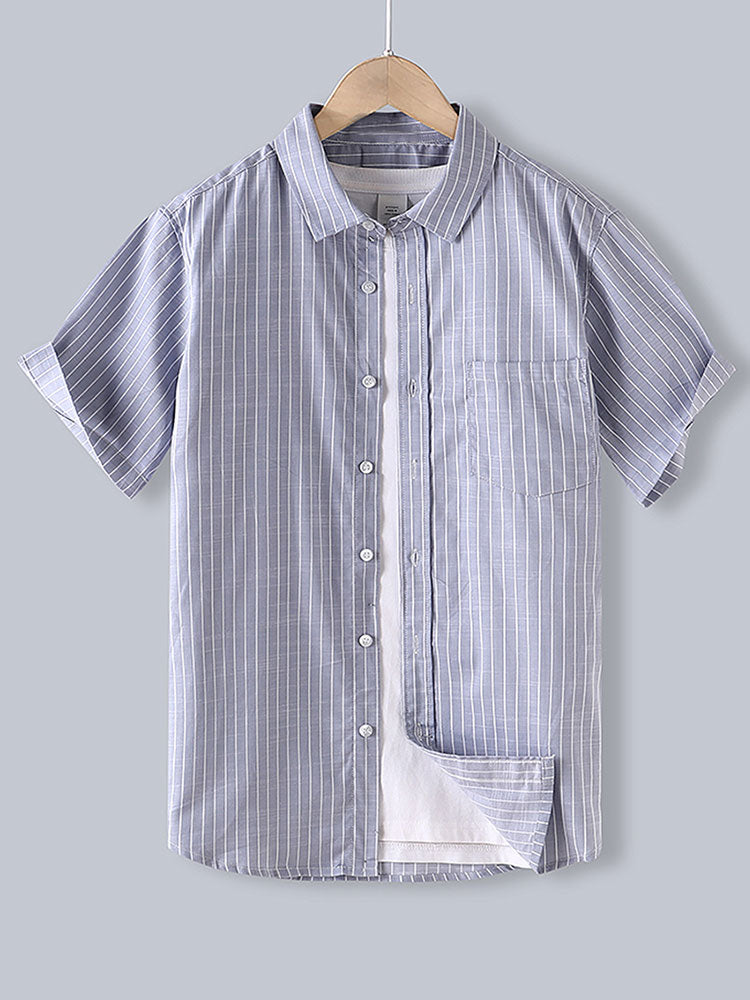 Men Cotton Striped Button Up Shirt