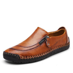 Men Hand Stitching Zipper Slip-on Leather Shoes