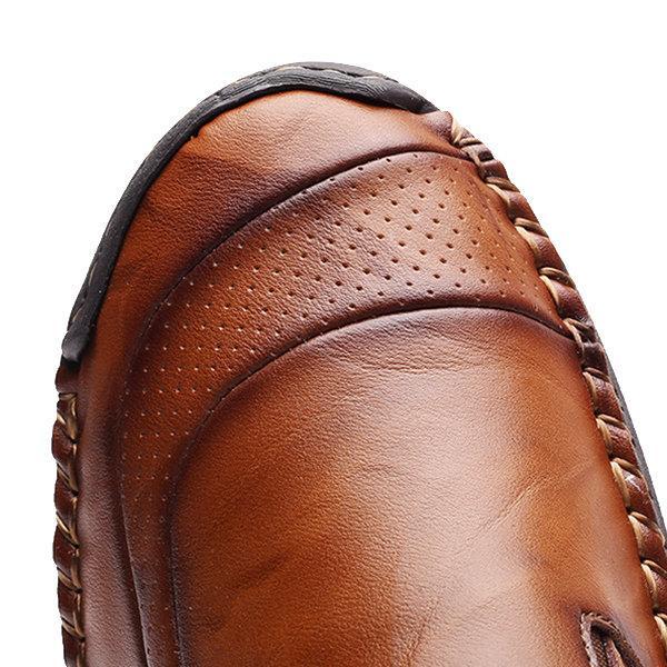 Men Hand Stitching Zipper Slip-on Leather Shoes