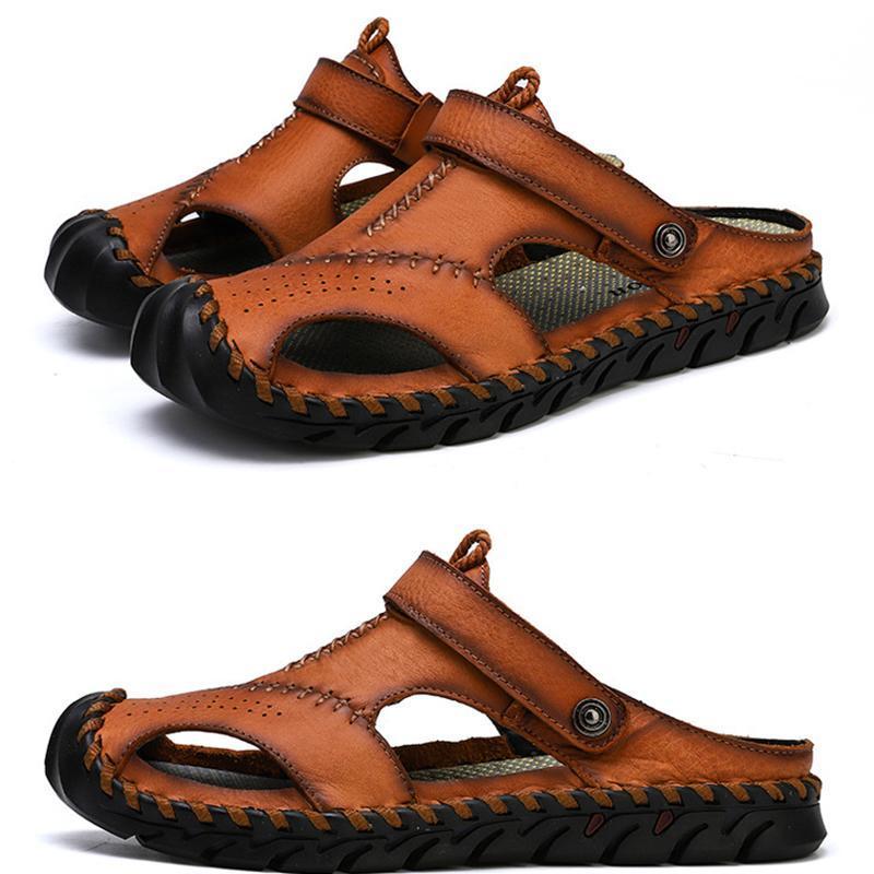 Men's Hand Stitching Leather Non Slip Outdoor Casual Beach Sandals Shoes