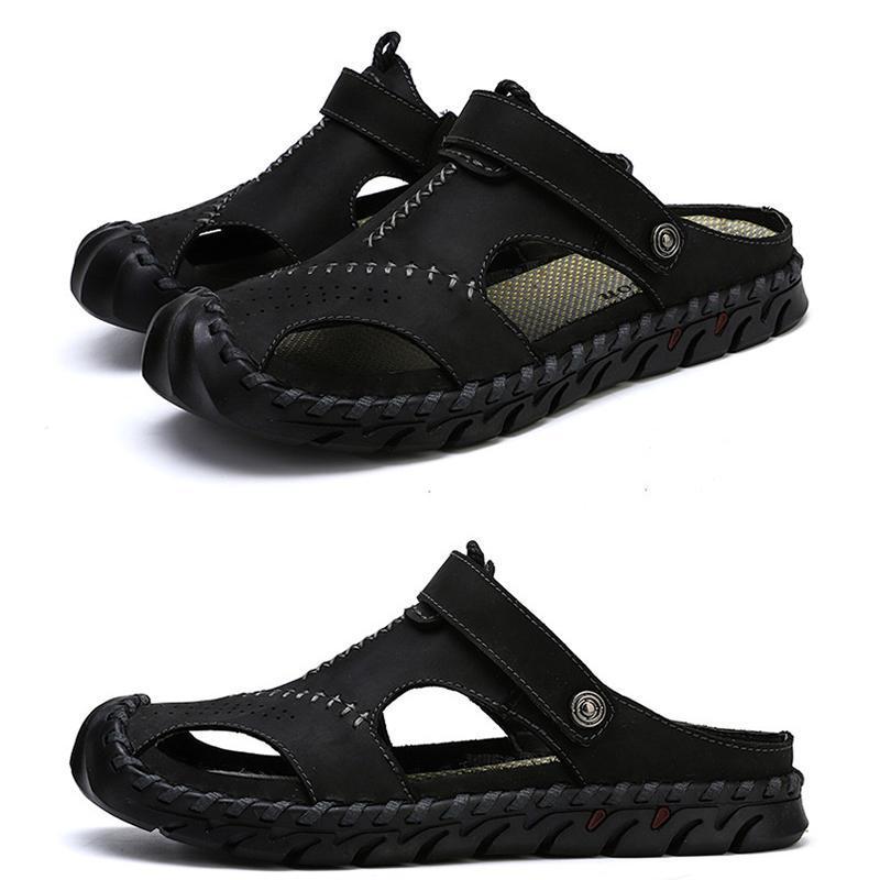 Men's Hand Stitching Leather Non Slip Outdoor Casual Beach Sandals Shoes