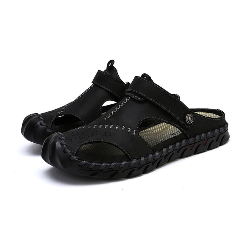 Men's Hand Stitching Leather Non Slip Outdoor Casual Beach Sandals Shoes