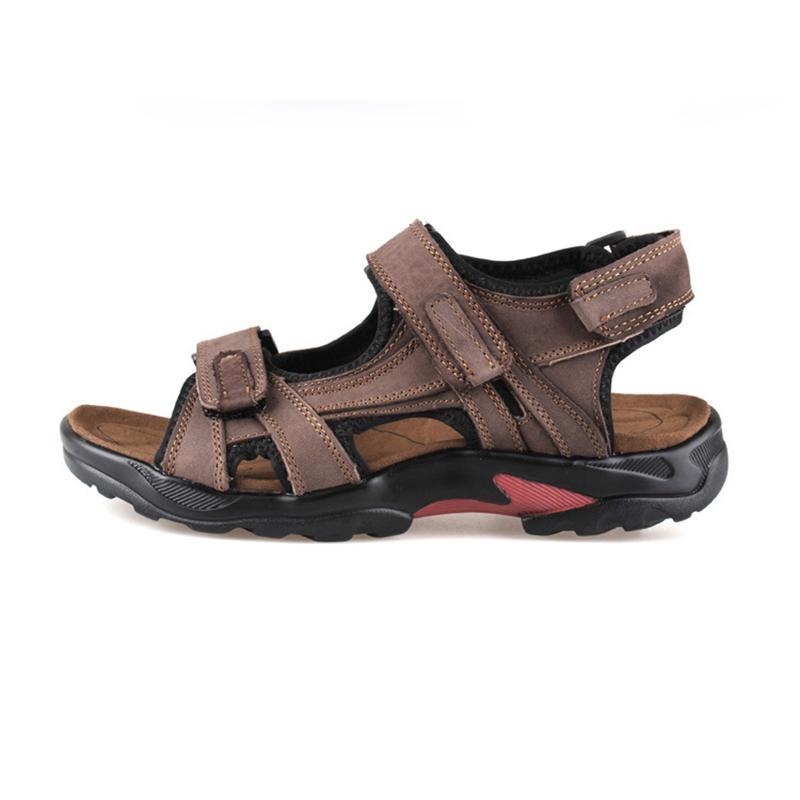 Men's leather beach shoes in the first layer with open toe slip summer handmade sandals in plus sizes outdoors