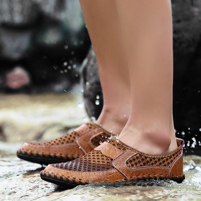 Aliders Men's Stitching Honeycomb Mesh Soft Loafers Breathable Outdoor Casual Shoes