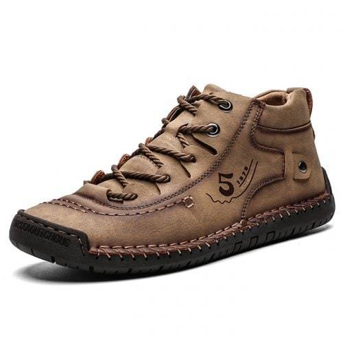 Aliders Men's Hand Stitching Vintage Microfiber Leather Lace Up Comfy Soft Ankle Boots