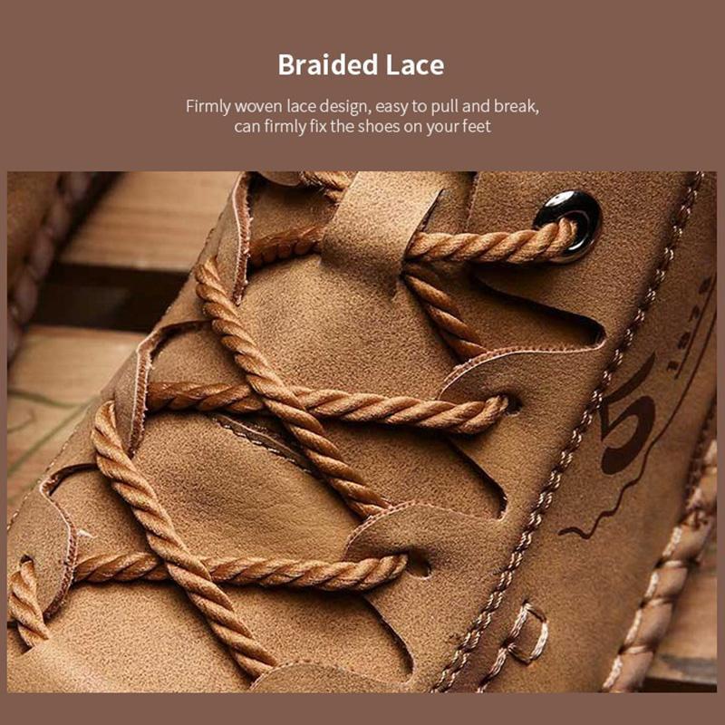 Aliders Men's Hand Stitching Vintage Microfiber Leather Lace Up Comfy Soft Ankle Boots