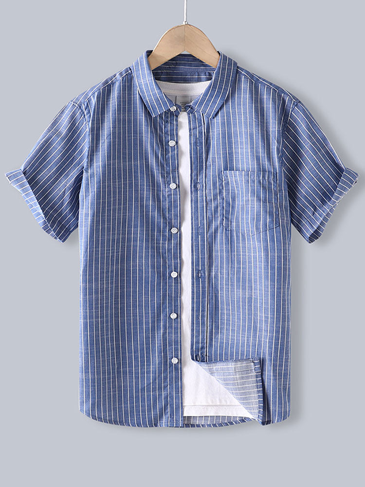 Men Cotton Striped Button Up Shirt