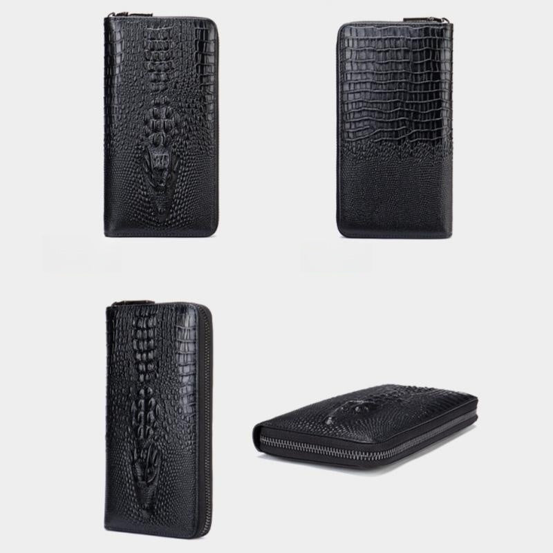 Men's Genuine Leather Crocodile Pattern Long Wallet Credit Card Money Bag