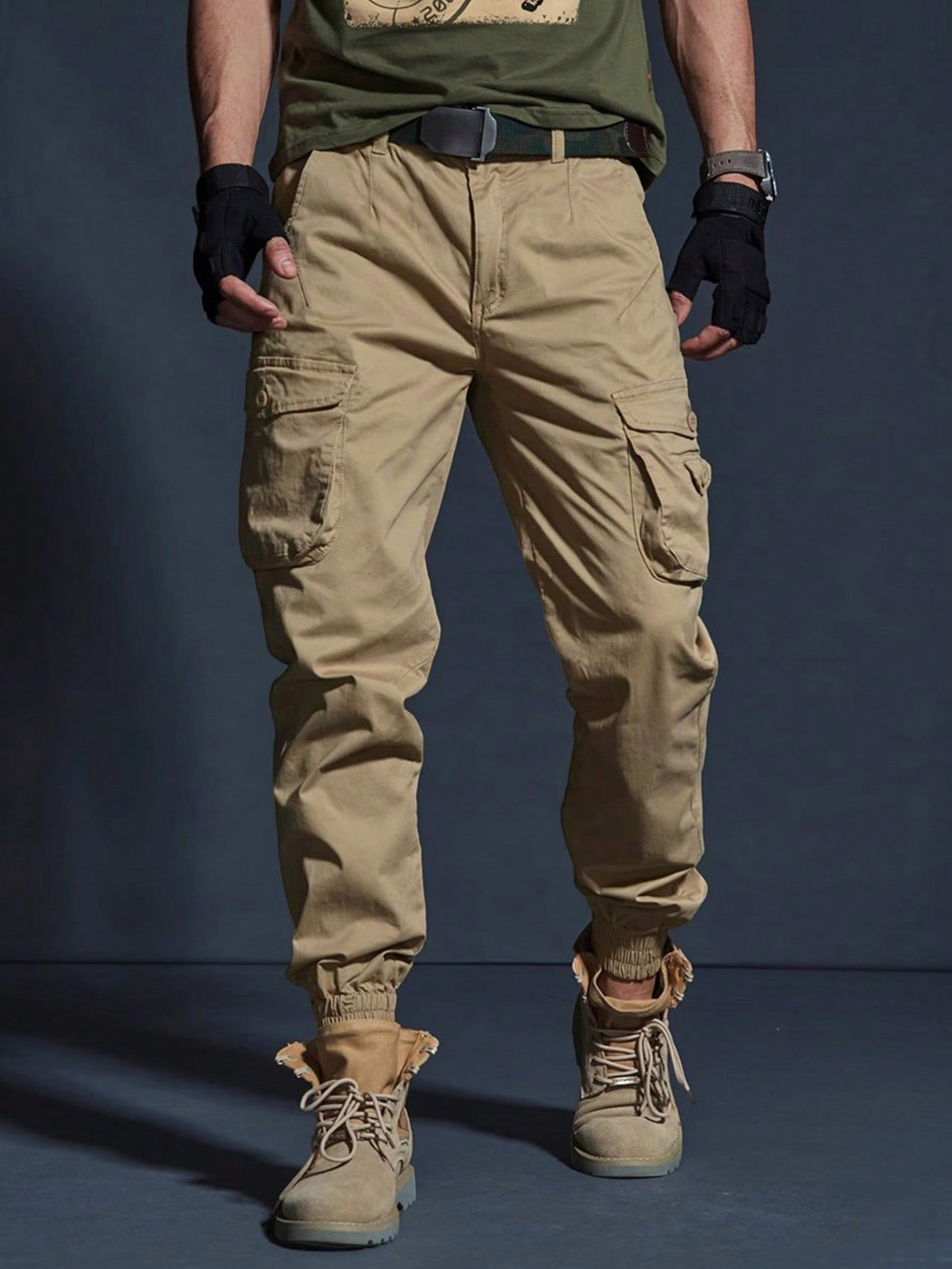 Manfinity Homme Men Flap Pocket Cargo Pants Without Belt Men's Convertible Hiking Pants