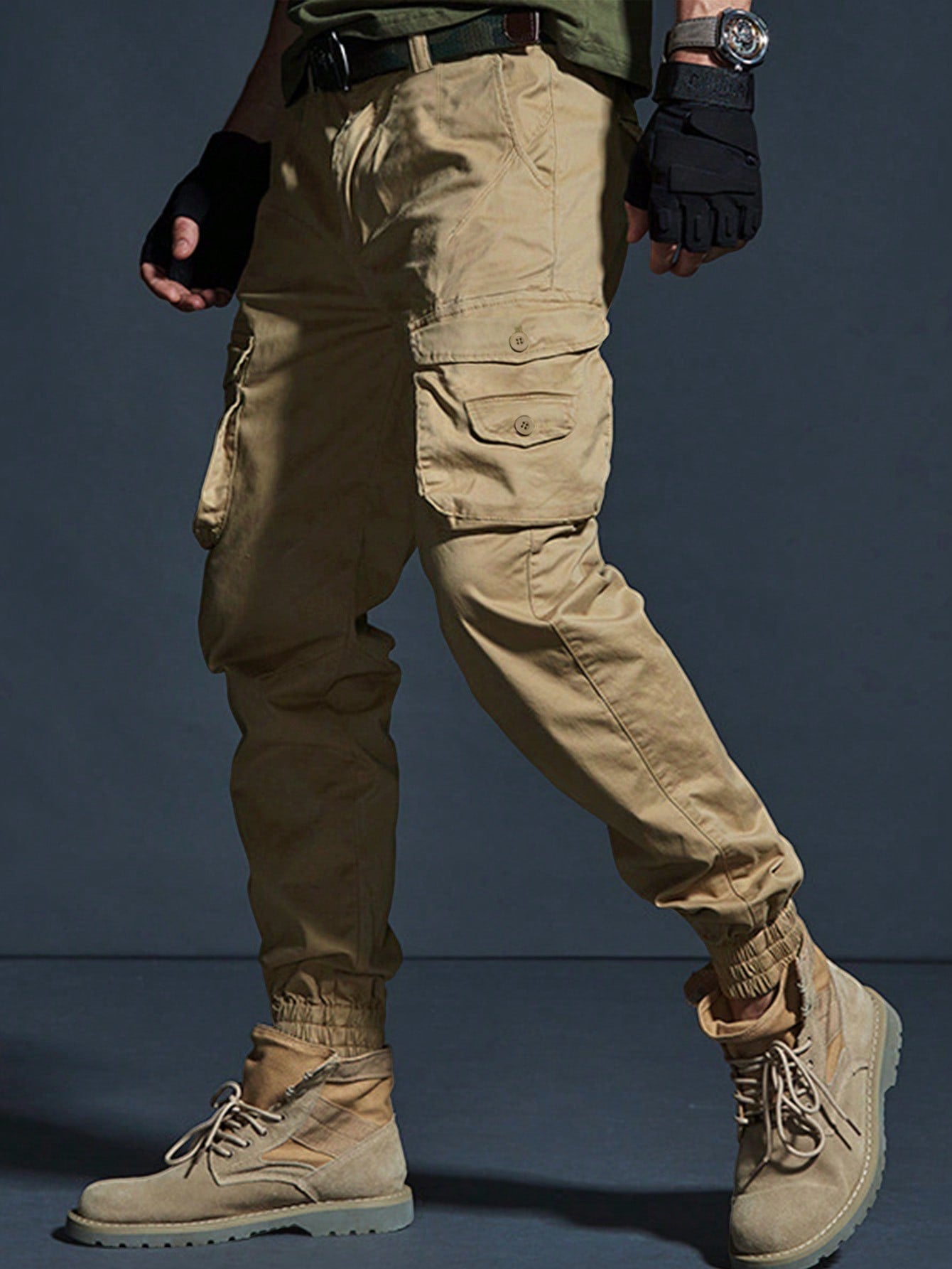 Manfinity Homme Men Flap Pocket Cargo Pants Without Belt Men's Convertible Hiking Pants