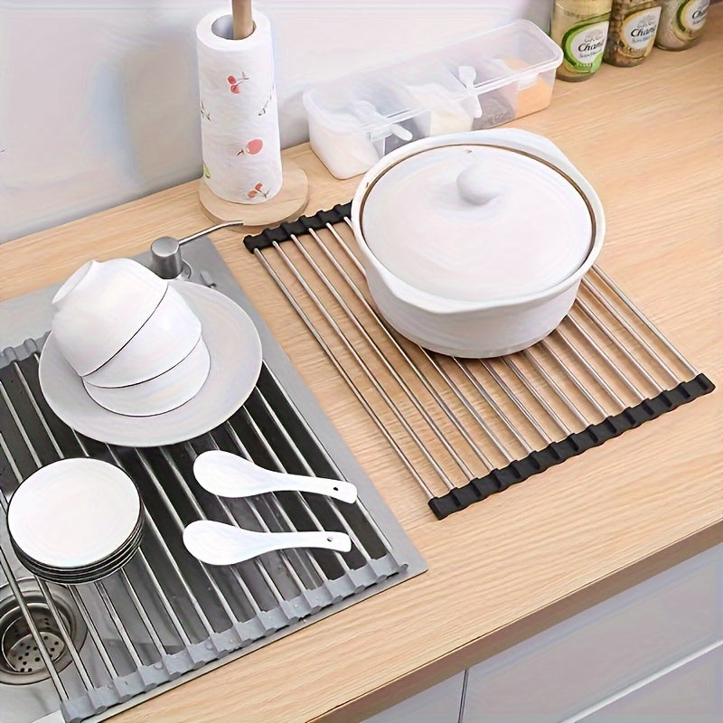 Deluxe Roll-Up Stainless Steel Dish Drying Rack