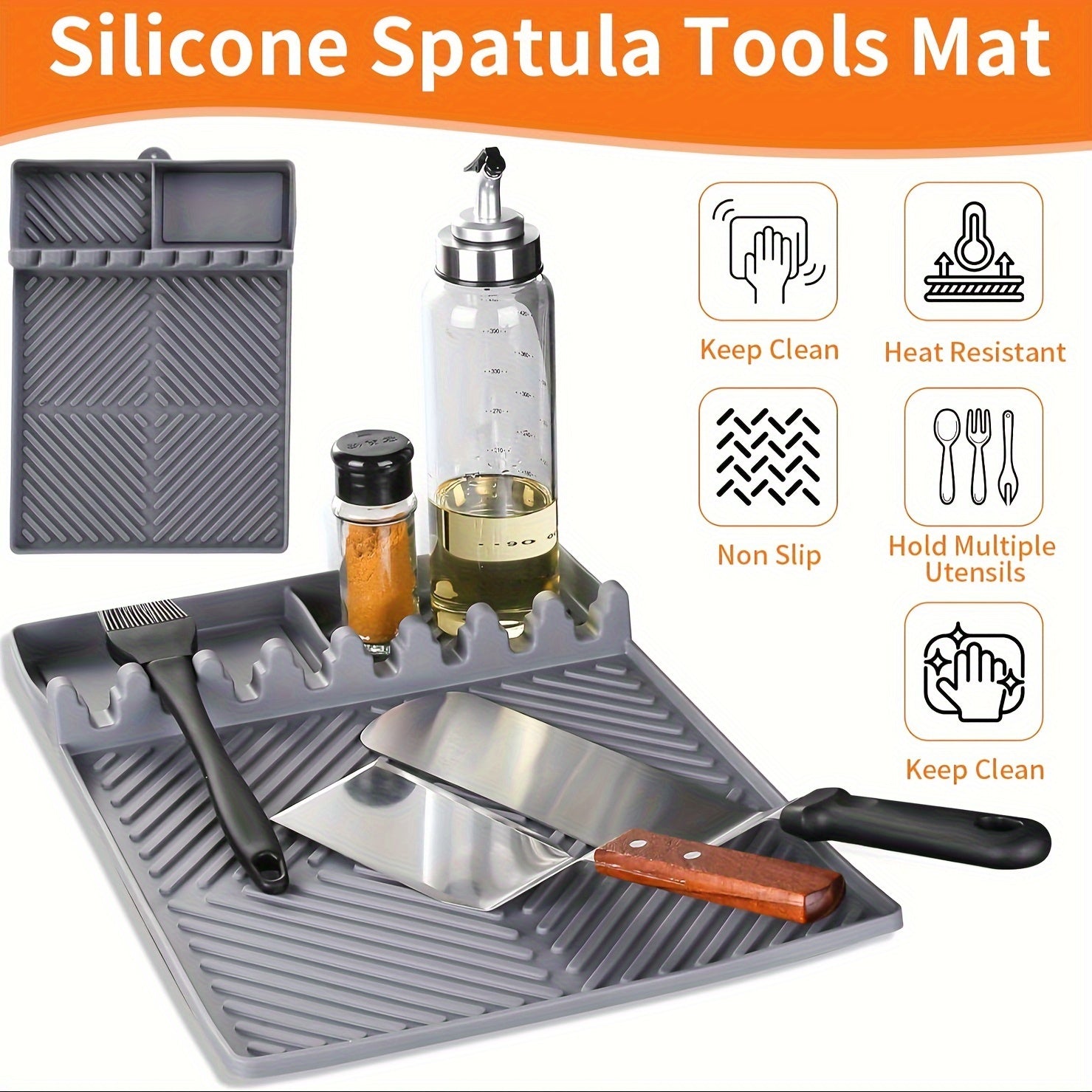 Silicone Grill Mat with Spatula Mat & BBQ Caddy