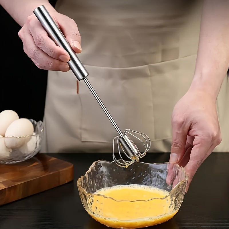 1pc Semi-Auto Stainless Steel Egg Whisk