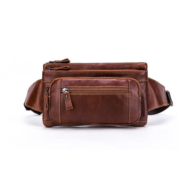 Men Genuine Leather Waist Bag Multifunction Phone Bag Casual Sport Bag