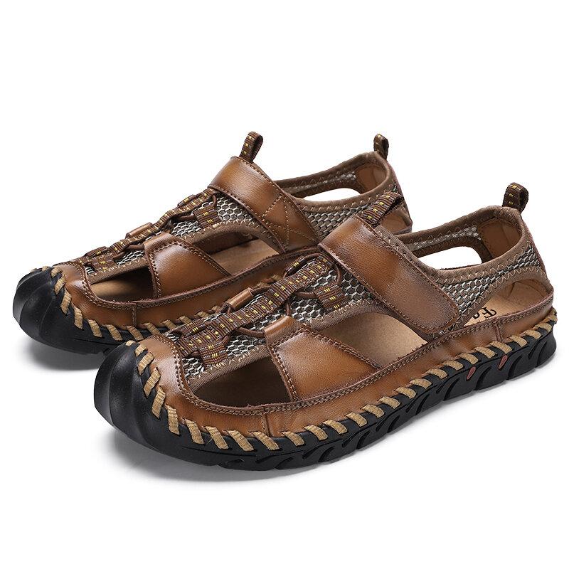 Aliders Men's Closed Toe Hand Stitching Outdoor Non Slip Dress Leather Sandals