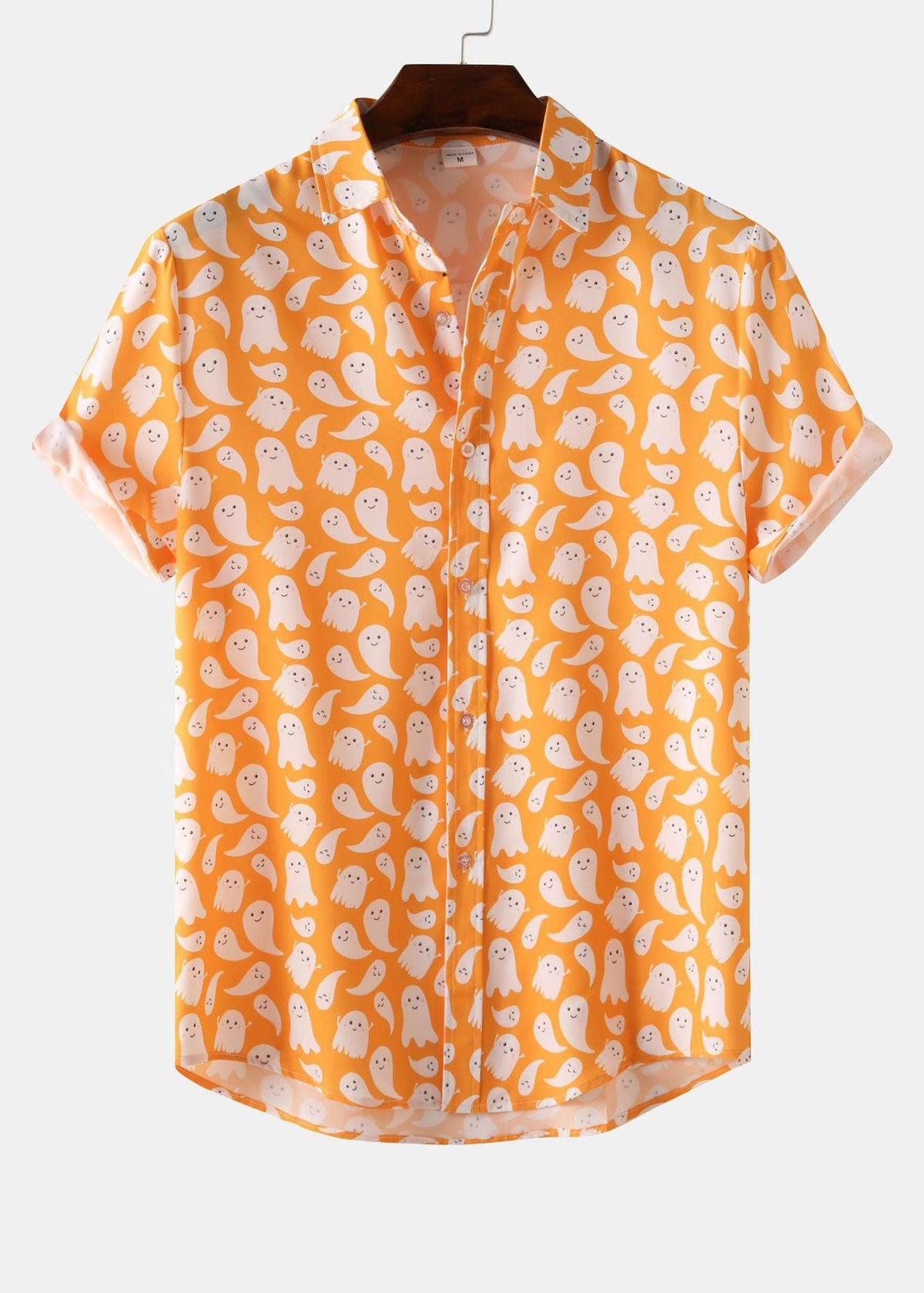 Halloween Ghost Print Button Up Shirt