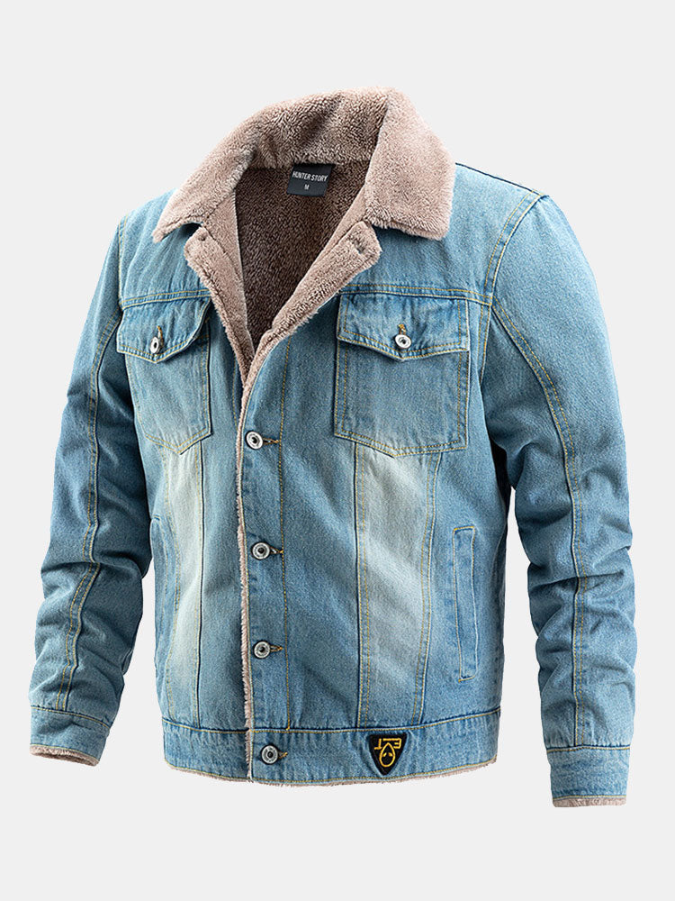 Thickened Windproof Denim Faux Fur Lined Denim Jacket