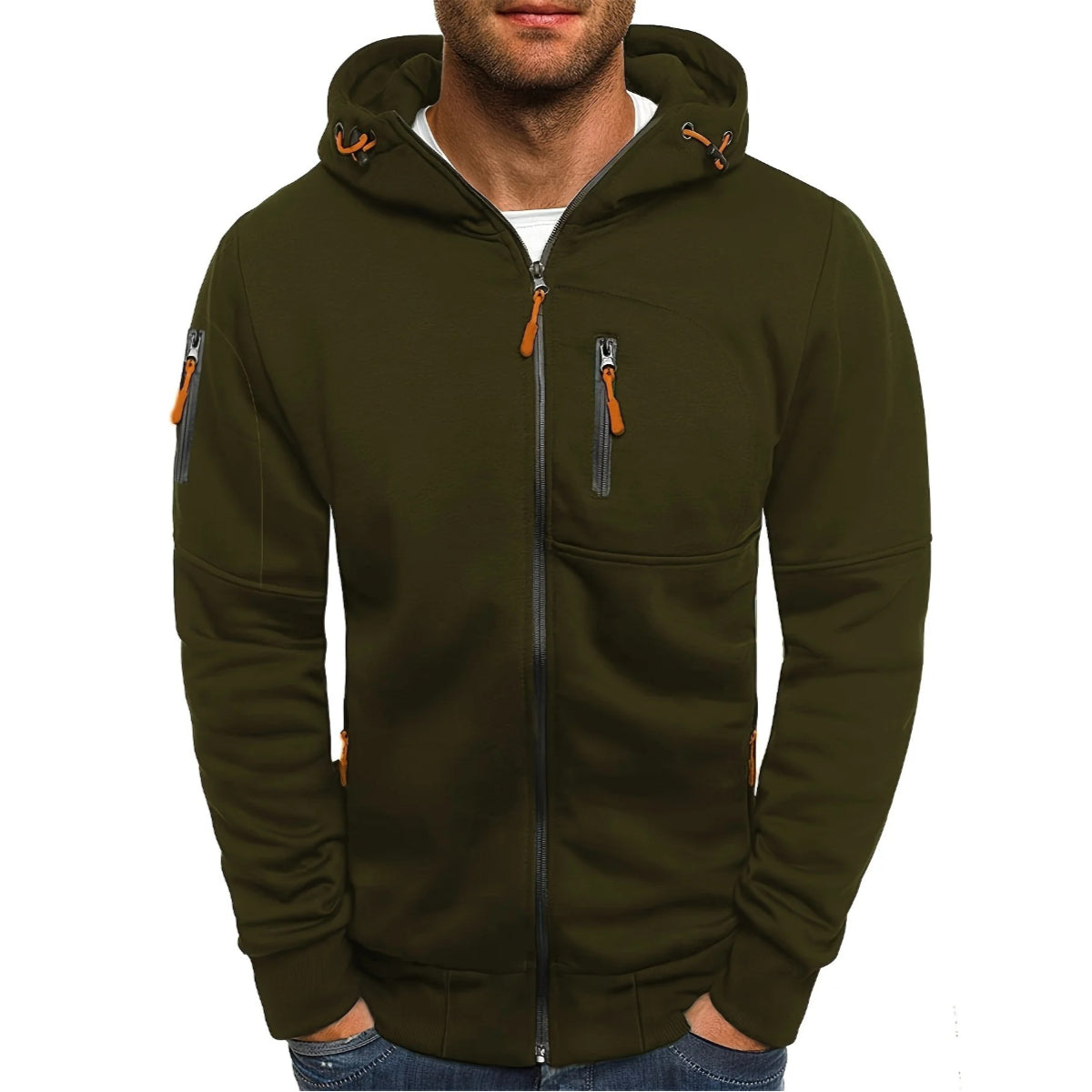 Men's Solid Color Casual Long Sleeve Hoodie -  Hooded Jacket with Zipper for Gym and Sports