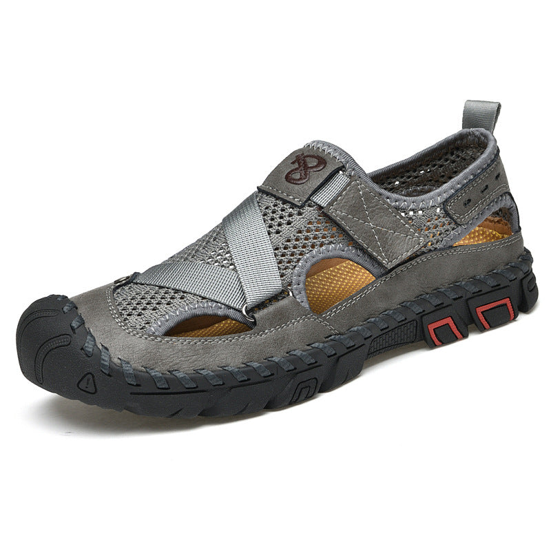 Men's Leather Mesh Breathable Closed-Toe Non-Slip Outdoor Sandals