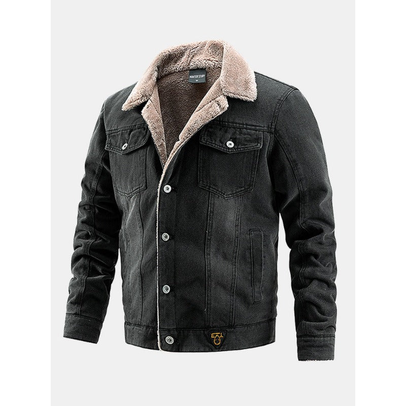 Thickened Windproof Denim Faux Fur Lined Denim Jacket