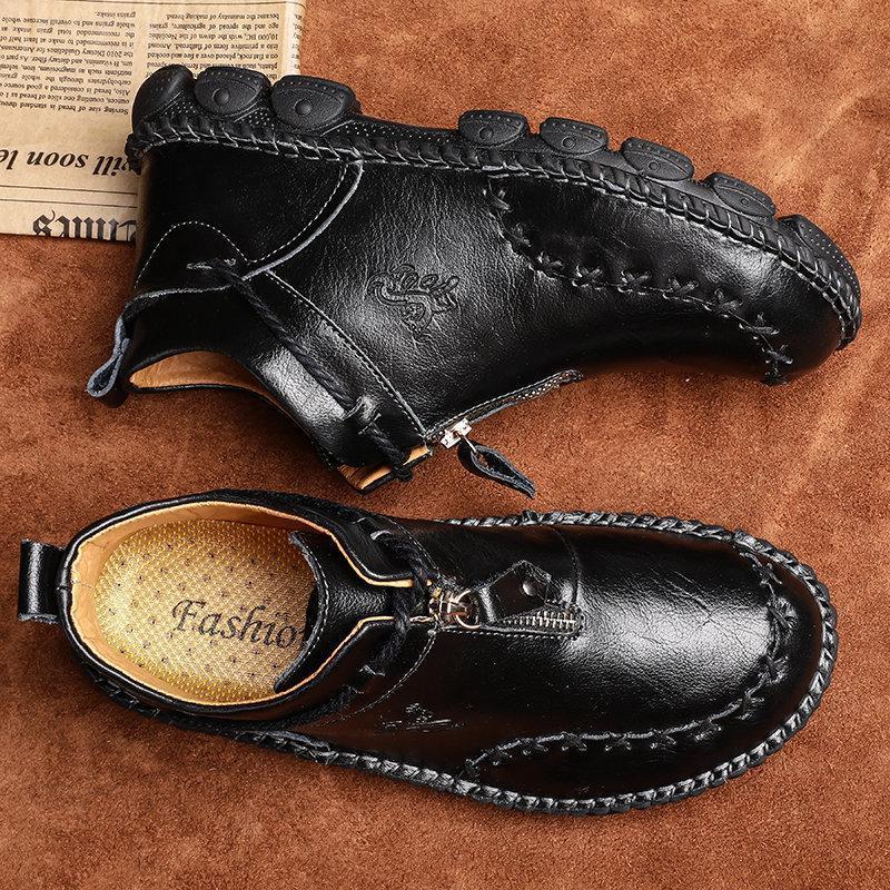 Men's Hand Stitching Cow Leather Non Slip Soft Sole Casual Boots