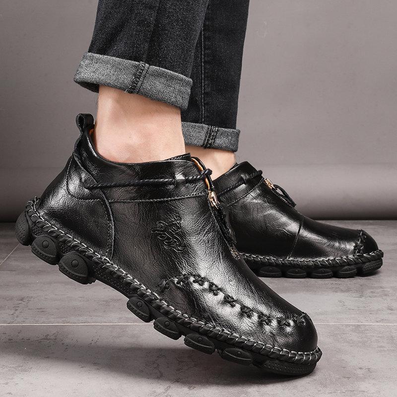 Men's Hand Stitching Cow Leather Non Slip Soft Sole Casual Boots