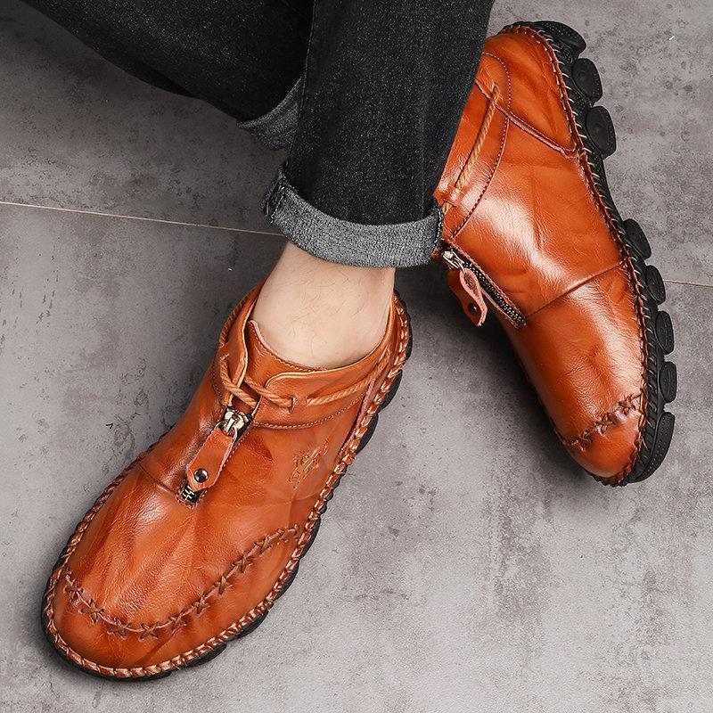 Men's Hand Stitching Cow Leather Non Slip Soft Sole Casual Boots