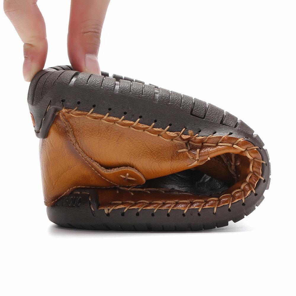 Aliders Men's Hand Stitching Non Slip Large Size Soft Sole Casual Leather Shoes