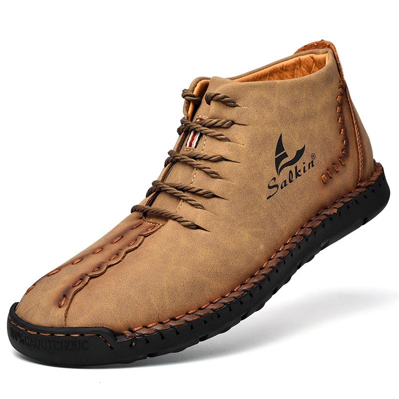 Men's Microfiber Leather Hand Stitching Non Slip Casual Ankle Boots