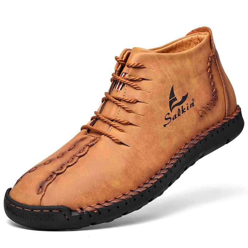 Men's Microfiber Leather Hand Stitching Non Slip Casual Ankle Boots