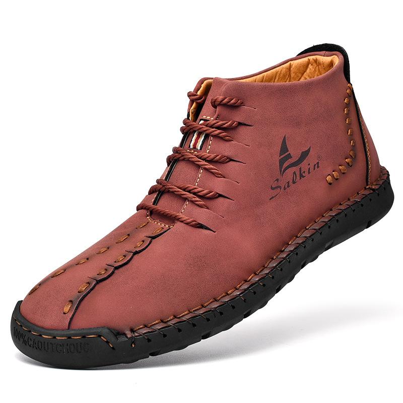 Men's Microfiber Leather Hand Stitching Non Slip Casual Ankle Boots