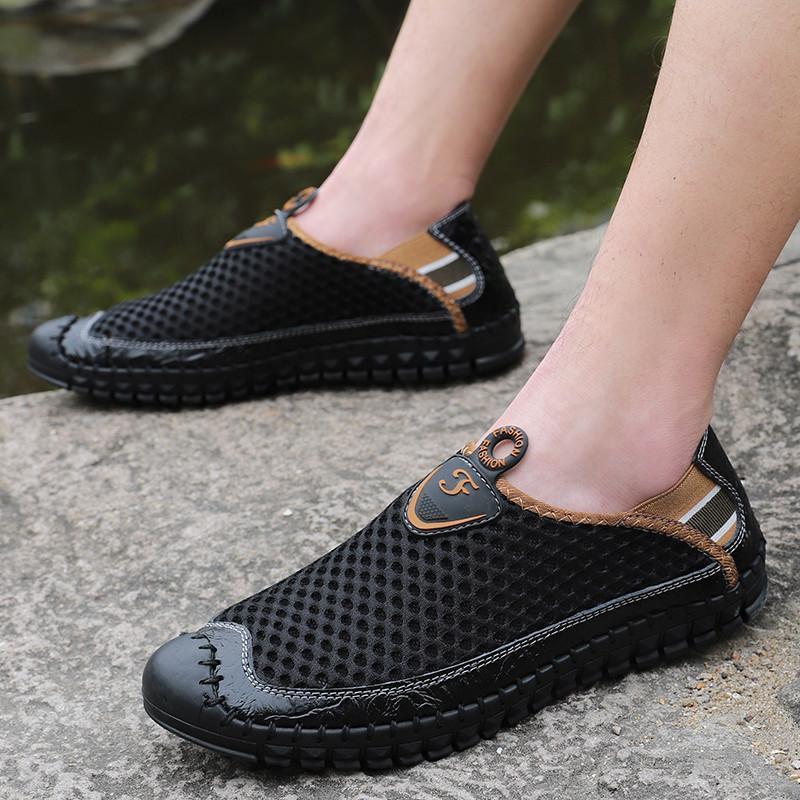 Large Size Men Hand Stitching Mesh Water Shoes Outdoor Slip Resistant Sneakers