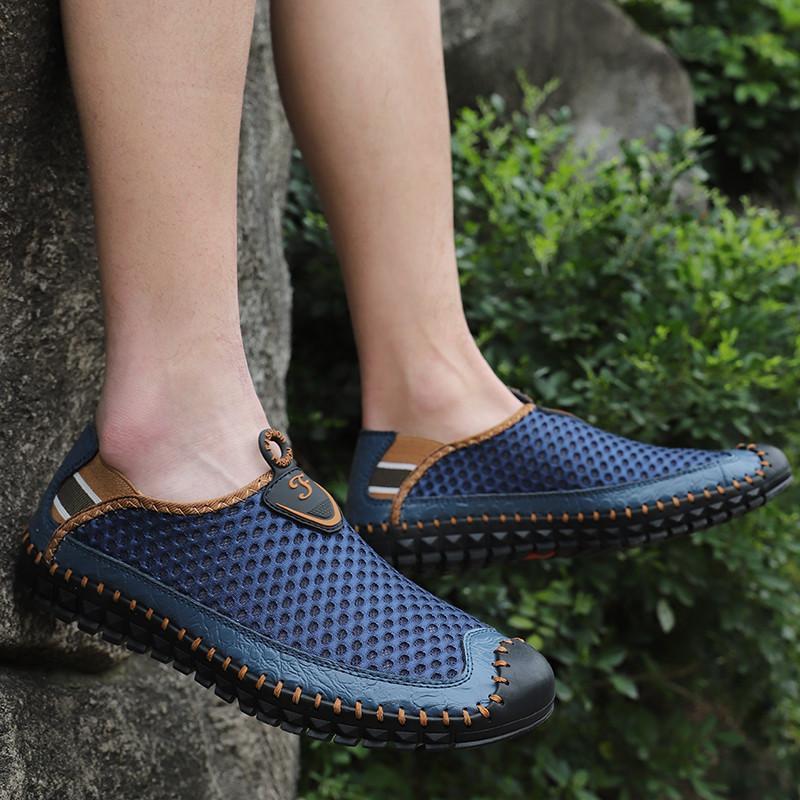 Large Size Men Hand Stitching Mesh Water Shoes Outdoor Slip Resistant Sneakers