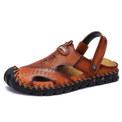 Men's Hand Stitching Leather Non Slip Outdoor Casual Beach Sandals Shoes