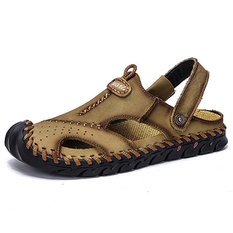 Men's Hand Stitching Leather Non Slip Outdoor Casual Beach Sandals Shoes