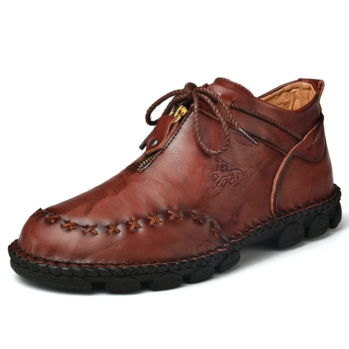 Men's Hand Stitching Cow Leather Non Slip Soft Sole Casual Boots